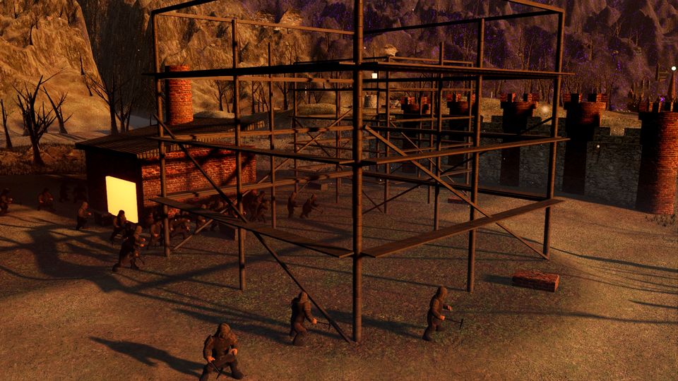A camp rises